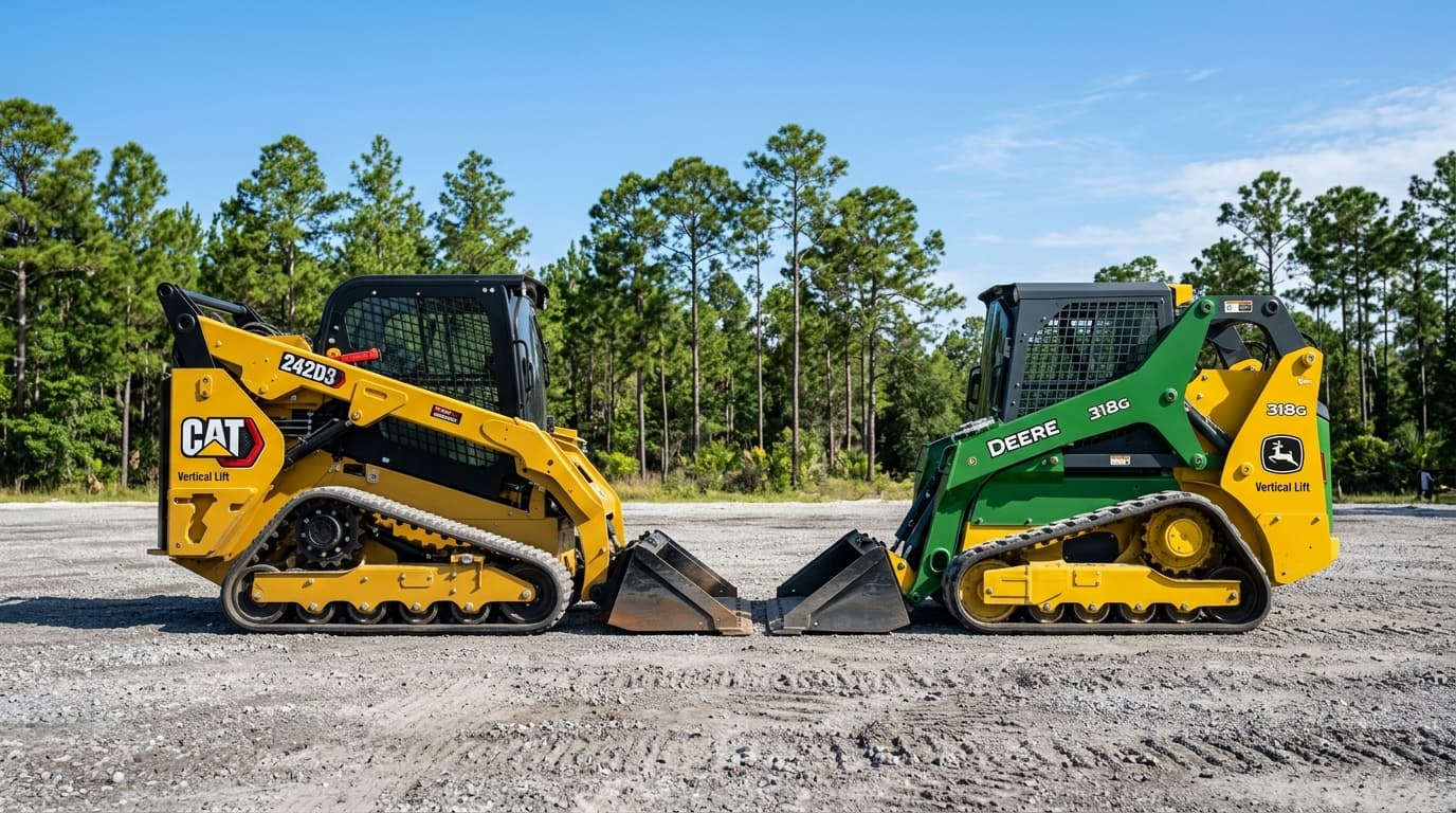 Skid steer loader working in dirt