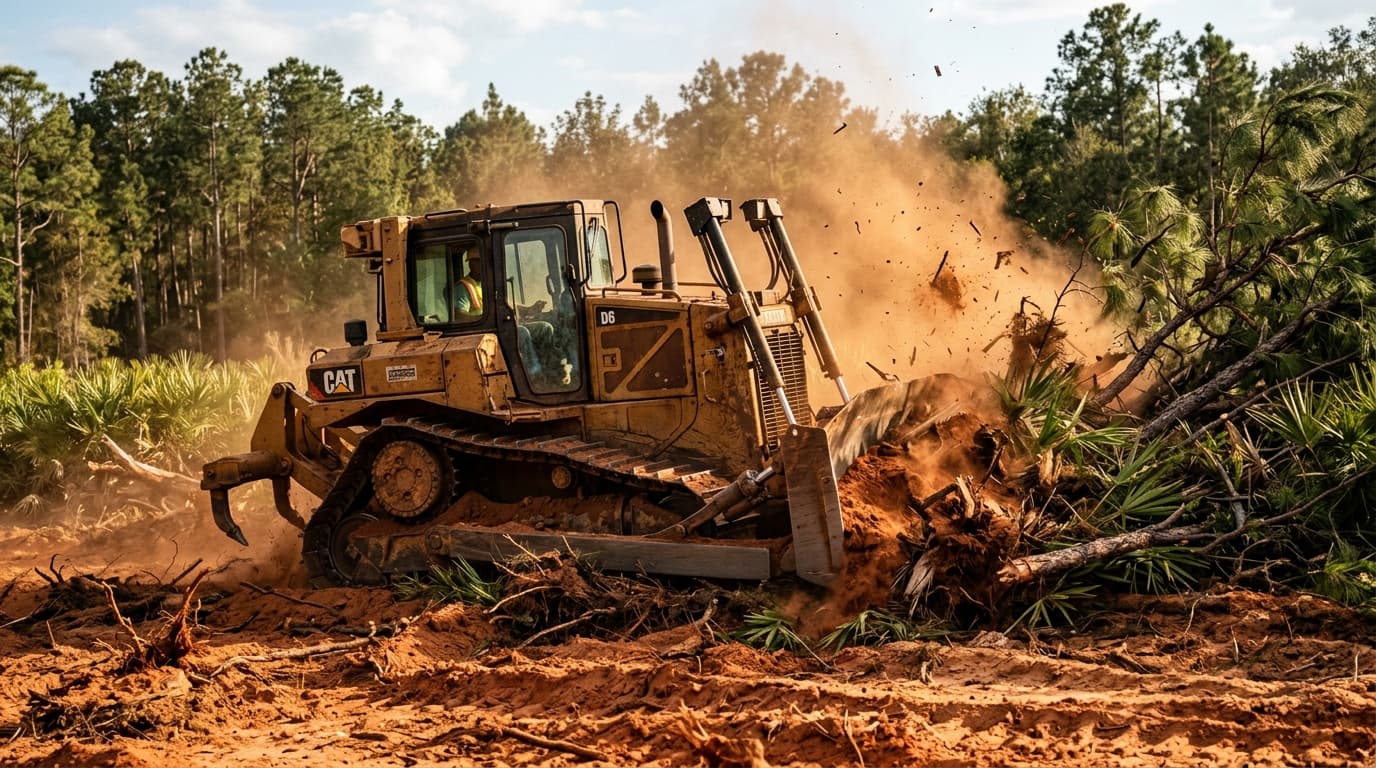 Dozer buying guide for Florida land clearing: blade width, track pitch, and moisture