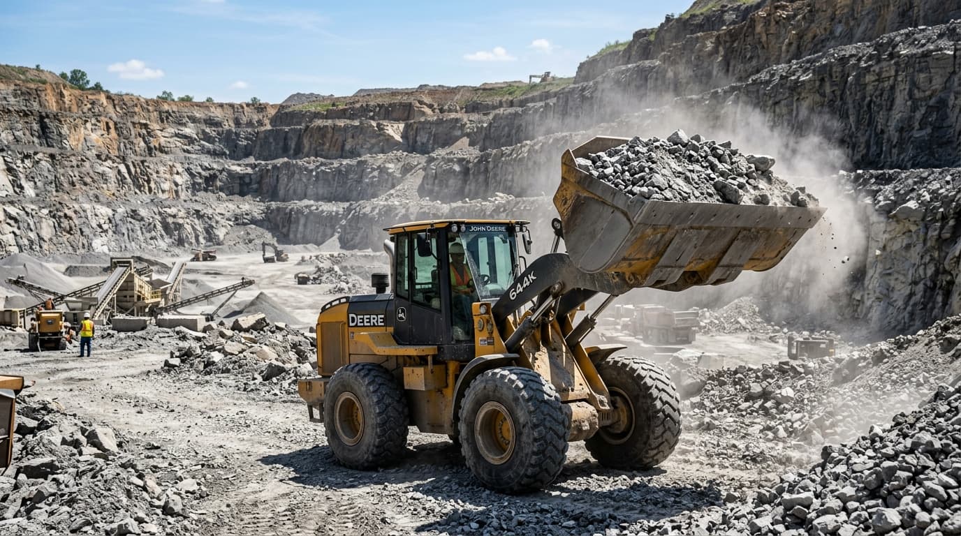 John Deere 644K wheel loader: the numbers quarry crews quote back to us